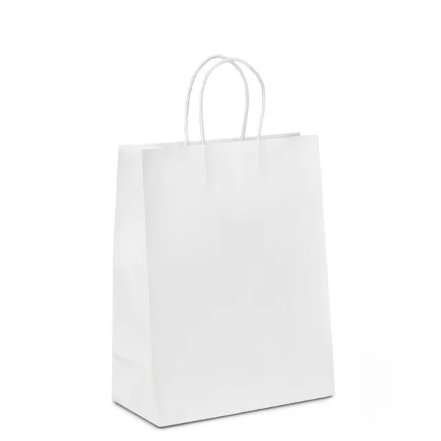 250 x KRAFT PAPER GIFT CARRY SHOPPING BAGS - BULK - WHITE - MEDIUM LARGE