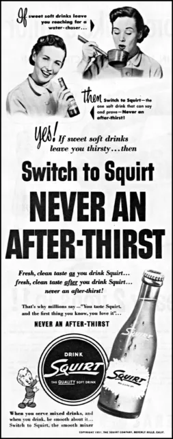 1951 Squirt soda soft drink bottle woman drinking vintage photo print Ad adL41