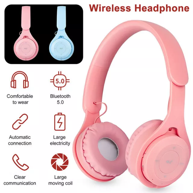 Bluetooth 5.0 Headset Wireless Stereo Girls Over Ear Headphones Noise Cancelling