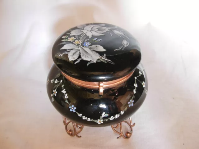 ANTIQUE FRENCH GILT BRASS ENAMELED GLASS BOX,LATE 19th OR EARLY 20th CENTURY.