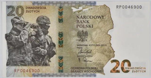 Poland Banknote 20 zlotych Circulated. 20 zlotych 2022 Currency PLN. CIR