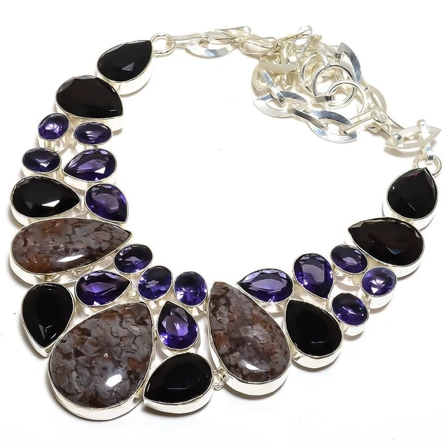 Coffee Flake Jasper Silver Plated Sister Gift Chain Necklace 18.0"