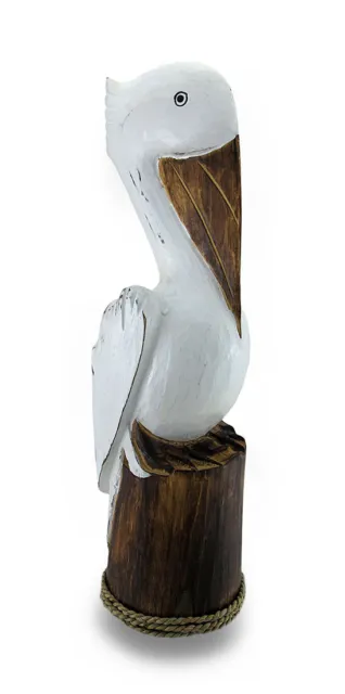 Scratch & Dent Hand Carved Painted Wooden Pelican On Piling Statue Coastal