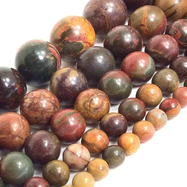 Natural Gemstone Picasso Jasper Smooth Round Spacer Bead 15" 6mm 8mm 10mm 12mm