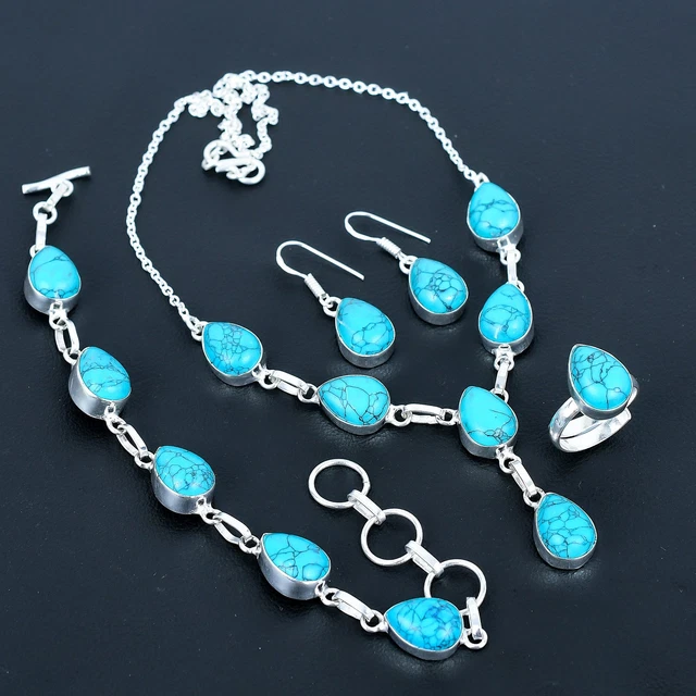 Ensemble De Bijoux En Argent 925 Avec Coquille D'abalone Naturelle - Collier, Bracelet, Bague, Boucles D'oreilles - Fait Main En Inde