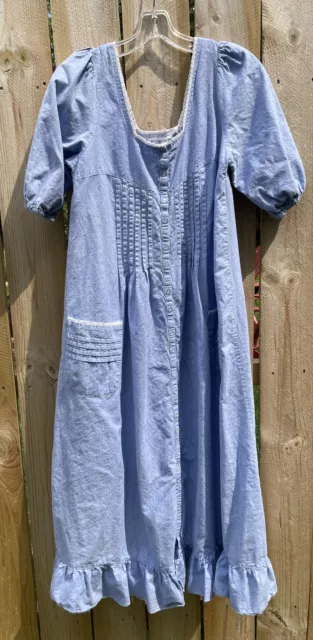 Womens Lewis Frimel Vtg 100% Cotton Blue Long Night Gown Sz Small Preowned
