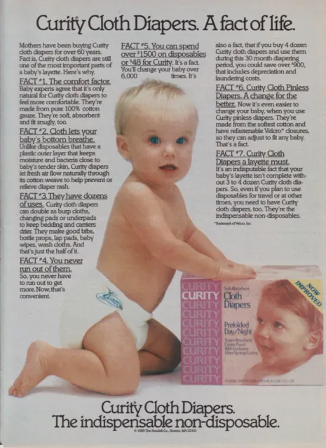 Curity Cloth Diapers Vintage 1985 Magazine PRINT AD Page Cute Baby in Diaper