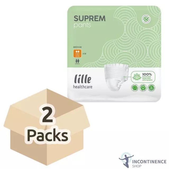 2x Lille Suprem Incontinence Pants - Extra - Medium - Pack of 14 - 1300ml