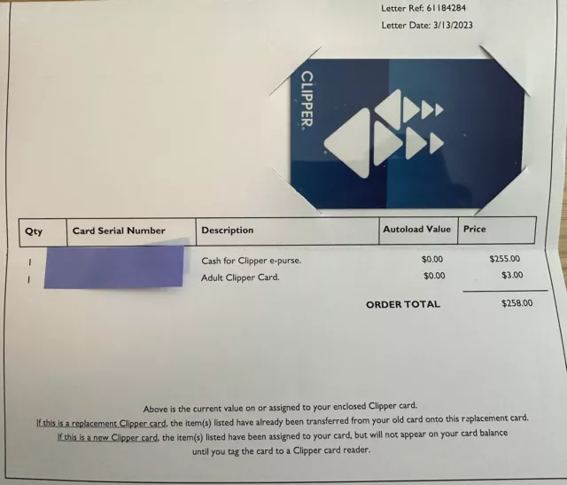 $255 Brand New CLIPPER CARD for Transit: BART, MUNI, VTA, CalTrain Bay Area