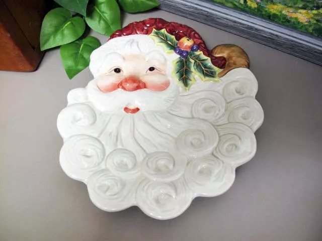 Vintage Fitz and Floyd Christmas Santa Canape Snack Plate or Wall Hanging ~ 1998