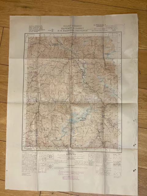 1944 Antique WWII “RESTRICTED” Map of India Kashmir Jammu Frontier Prov Gilgit