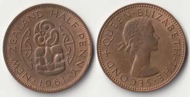 1961 New Zealand half penny coin