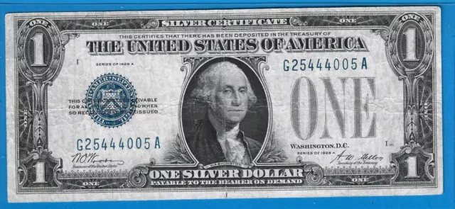 1928 A $1 Silver Certificate Funny Back Note,Blue Seal,Circ Very Fine,Nice!
