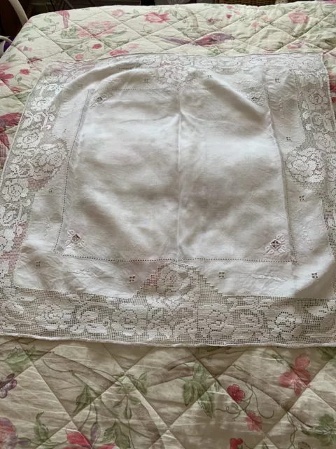 Lovely Vintage White Cotton Embroidered/Lace Small Table Cloth