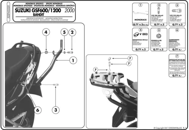 K5220 KAPPA attacco bauletto MONOKEY MONOLOCK PER SUZUKI GSF 1200 Bandit S 2005