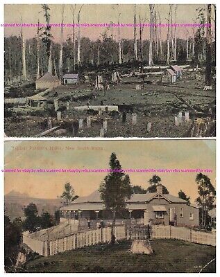 2 x SETTLER'S HOMESTEAD Outbuildings VICTORIA Vintage postcards c1900s AUSTRALIA