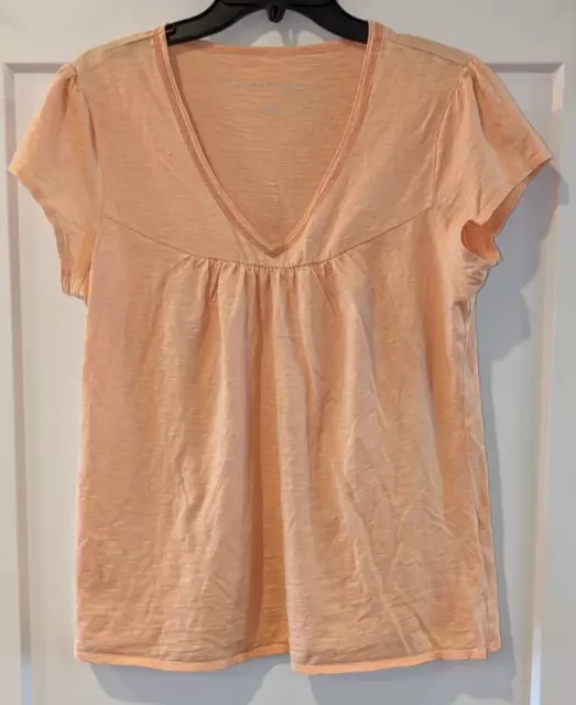 Calvin Klein Jeans women's V-Neck Peach Short-Sleeved Ruched T-shirt Sz L