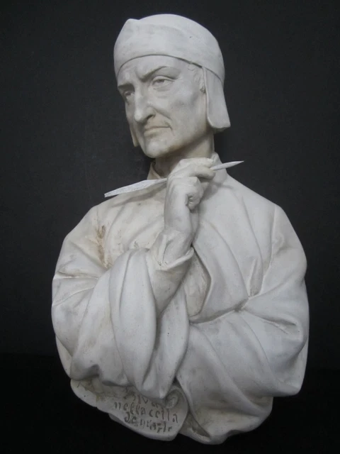 ANCIEN BUSTE DE DANTE ALIGHIERI EN PLATRE DE 1902/signé/SCULPTURE ECRIVAIN POETE