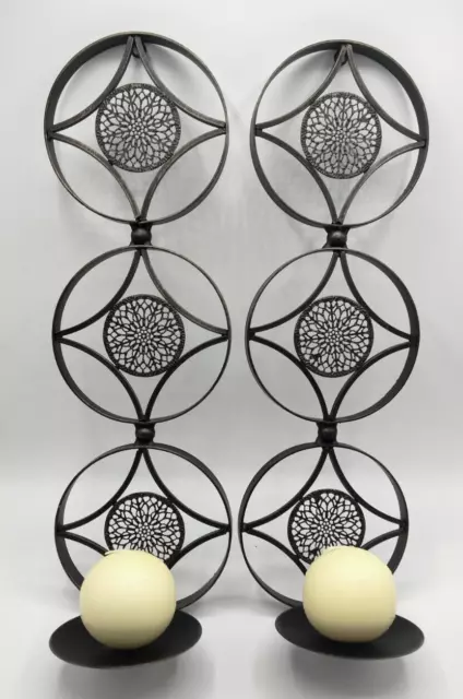 Set of 2 Dark Bronze Tone Metal Wall Sconces Pillar Candle Holders MCM Style