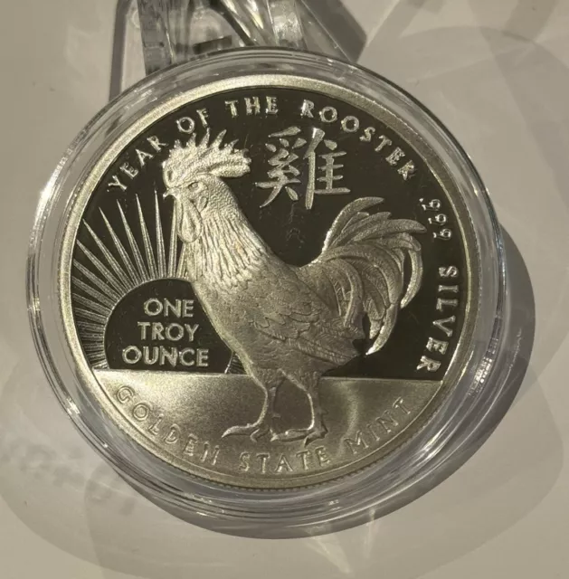 1oz Troy .999 Year of the Rooster Uncirculated Fine Silver BU in Capsule 3