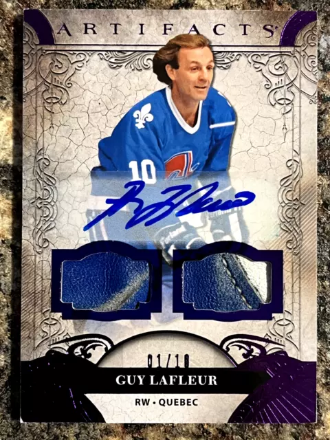 Guy Lafleur 2020-21 Upper Deck Artifacts Dual Patch Auto Purple 01/10