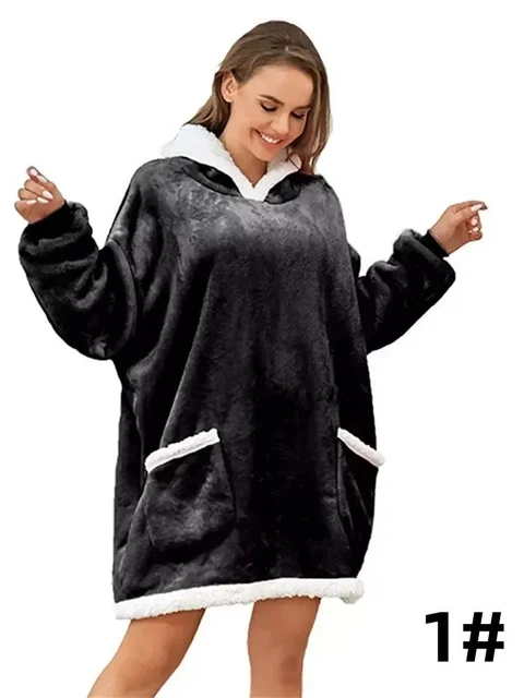 Couverture à Capuche avec Manches pour Femme - Plaid Polaire avec Poche, Confort