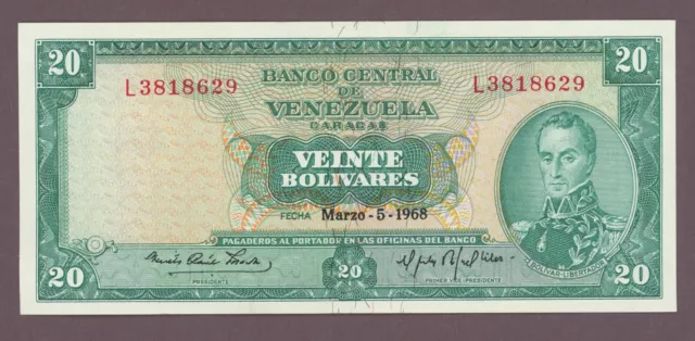 VENEZUELA 1968 20 BOLIVARES BANKNOTE, P-46b