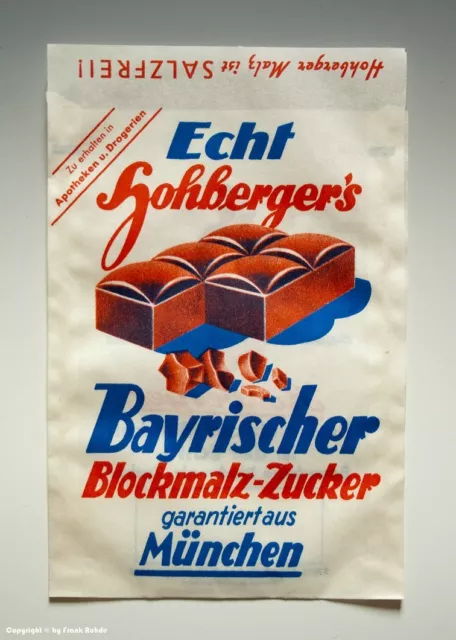 Tüte - Echt Hohberger`s Bayerischer Blockmalz-Zucker - um 1950