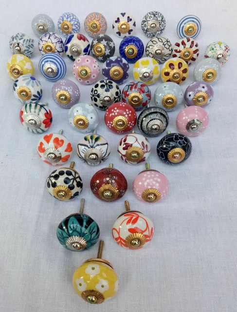 Lot de 42 boutons de meuble multicolores pour tiroir, poignées de porte en...