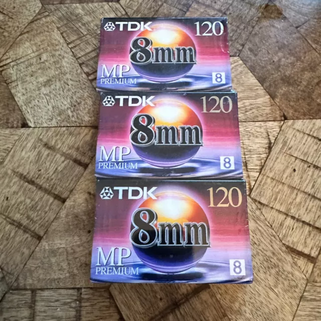 TDK 8mm MP Premium 120 Minutes Blank Tape Brand New Sealed 3 Pack!