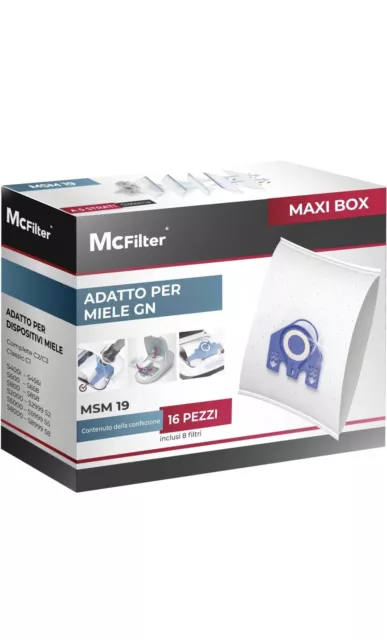 McFilter 16 Sacchetti 5 Strati Aspirapolvere Miele Serie gn S2-4-5-6-8- C2 - C3