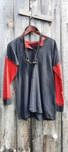 Medieval SCA Small Black & Red Tunic and Leather Belt with Celtic Buckle