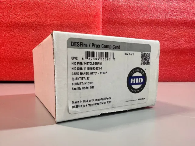 BOX of 37 HID 1457CLGGNNM DESFIRE PROX COMP CARD EVI 8KB PX D88Y