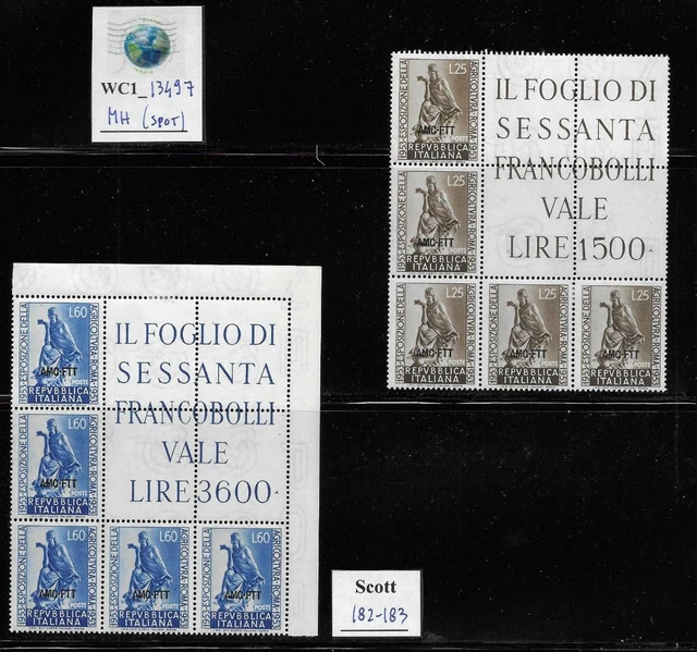 WC1_13497. ITALY: TRIESTE FTT. 1953 corner blocks AGRICULTURE. Scott 182-183. MH