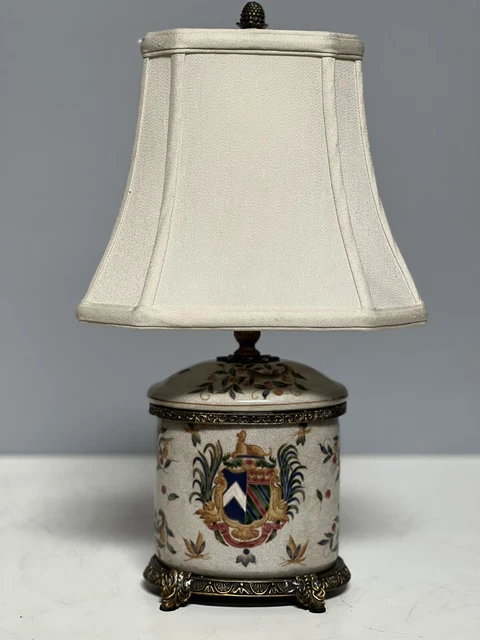 Cute Oval Box w/ Brass Ormolu Lamp With An Emblem And Floral Motif 17”