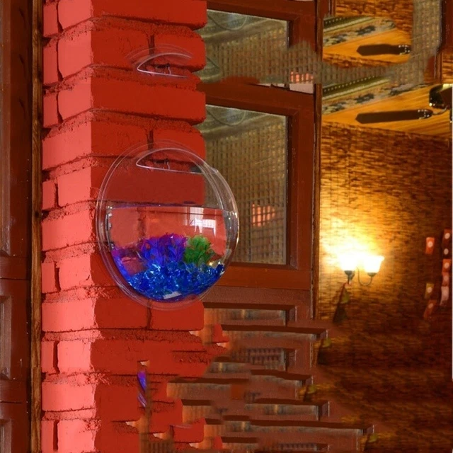 Hanging Wall Fish Tank Mounted Clear Bowl Bubble Aquarium Terrarium Goldfish Box 8