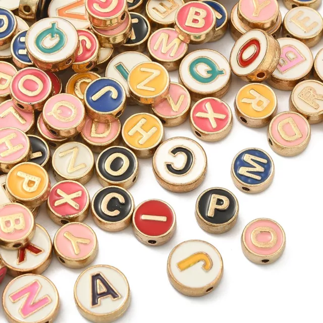 100x Enamel Mixed Alphabet Letter Bead for Jewelry Bracelets Crafts DIY Making