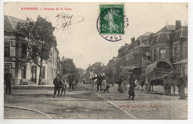 AVESNES Nord CPA 59 superb horse coupling plan avenue de la gare Estaminet