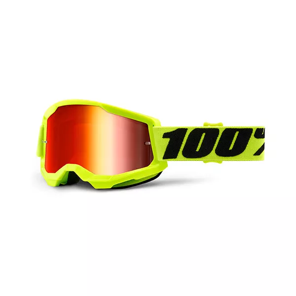 Maschera 100% Strata 2 Yellow Occhiali Moto Cross Enduro Lente A Specchio Rossa