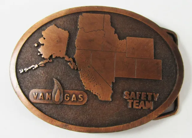 Vintage Van Natural Gas Safety Team Belt Buckle Copper Finish Alaska California