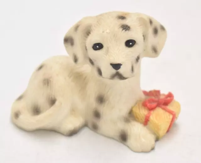 Vintage Dalmatian Dog with Present Figurine Statue Ornament Decorative