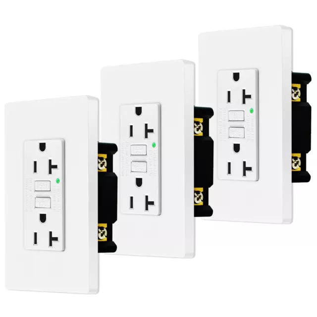 GFCI Outlet 20 Amp GFI Receptacle with LED Indicator 125V/2500W w/Wall Plate 3PK
