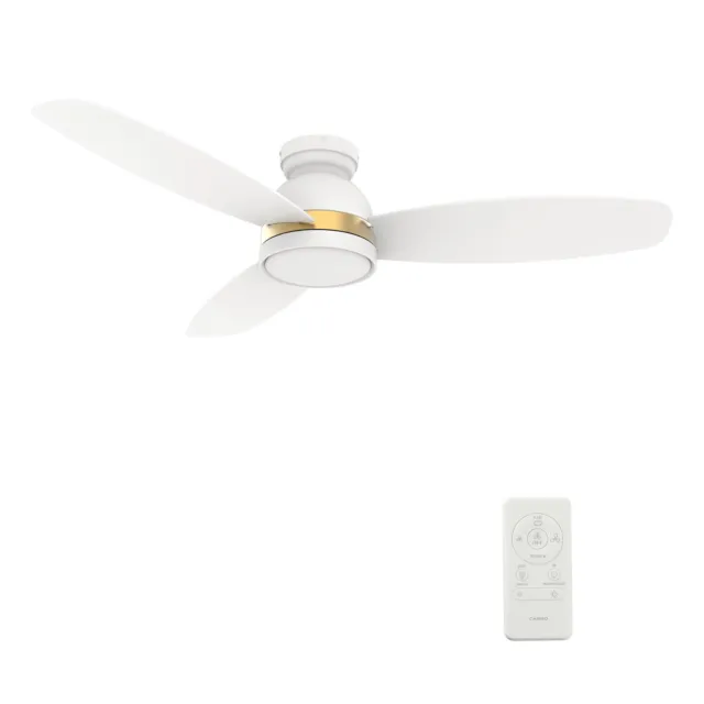 Smaair 48in White and Gold Flush Mount Smart Control Ceiling Fan with LED Light