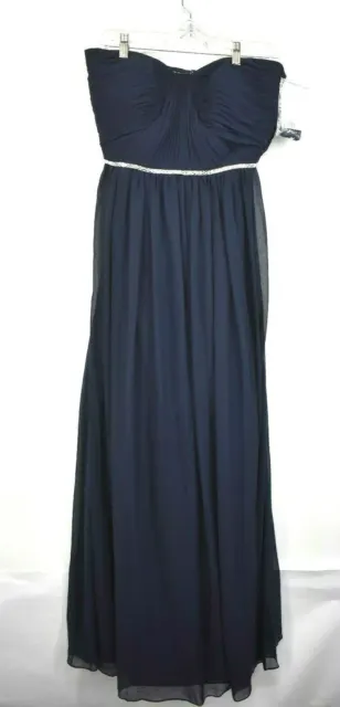 Jenny Packham Womens Navy Strapless Chiffon A Line Gown Sweetheart Neck NWT 8