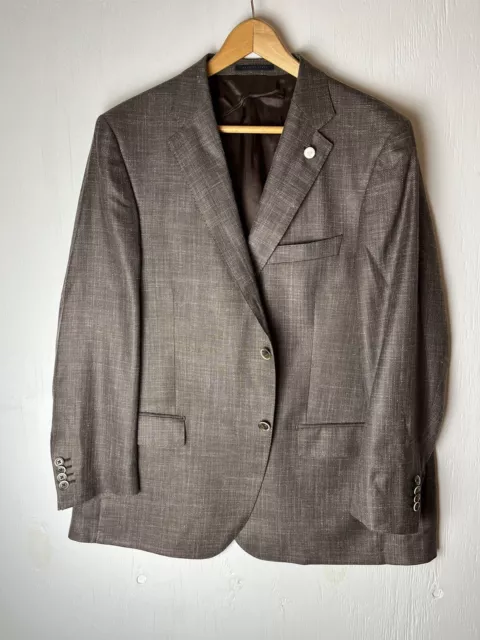 Luigi Bianchi Mantova Sartoria Blazer Sport Coat 44 R Wool Silk Flax Linen Brown