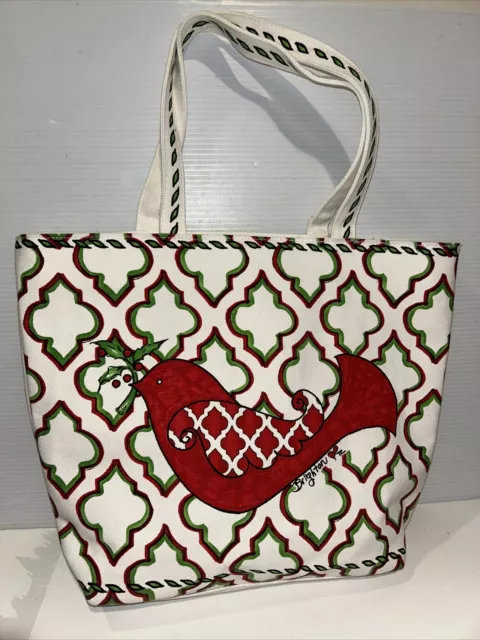 BRIGHTON Love & Joy Christmas Dove Red White Peace Denim Green Canvas Tote Bag