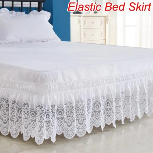 Falda de cama elástica de encaje de 3 lados envuelta 15 pulgadas doble/completa/reina/tamaño rey