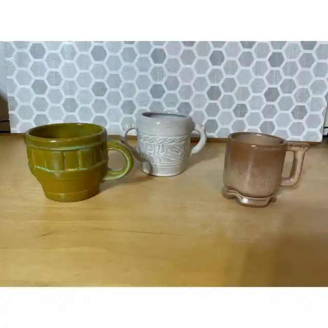 Frankoma Pottery Coffee Mugs and Sugar Bowl Lot of 3