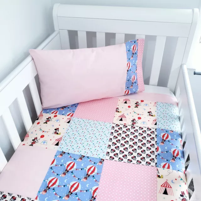 New handmade "Minnie Mouse" patchwork Cot quilt + toddler pillowcase set - Pink