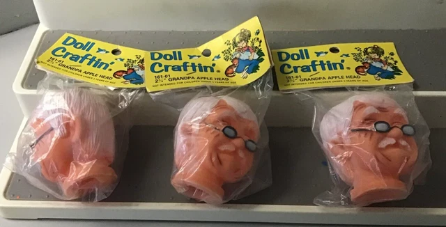 Lot of 3 Doll Craftin’ Grandpa Apple Head Vintage Doll Head 2.75" Crafts